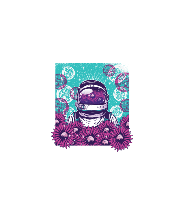 Floral Astronaut model negru pe tricou