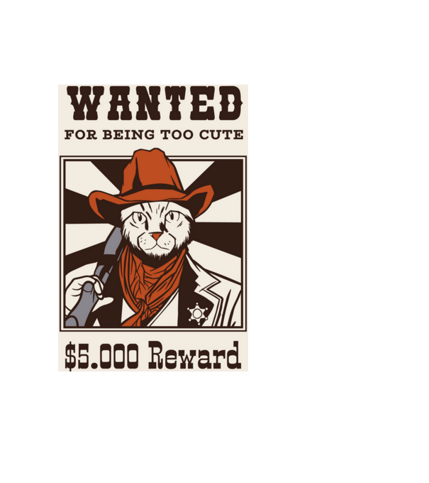 Wanted for being too cute Cowboy cu pisică model negru pe tricou