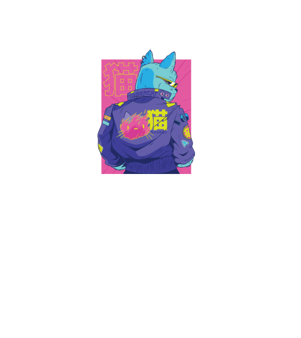 Pisică Cyberpunk model negru pe tricou