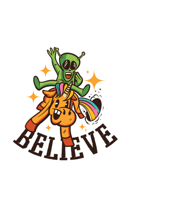 Unicorn Alien model negru pe tricou