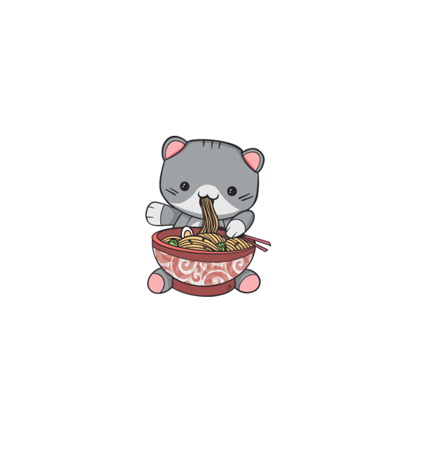 Pisică Kawaii Ramen model albastru deschis pe tricou