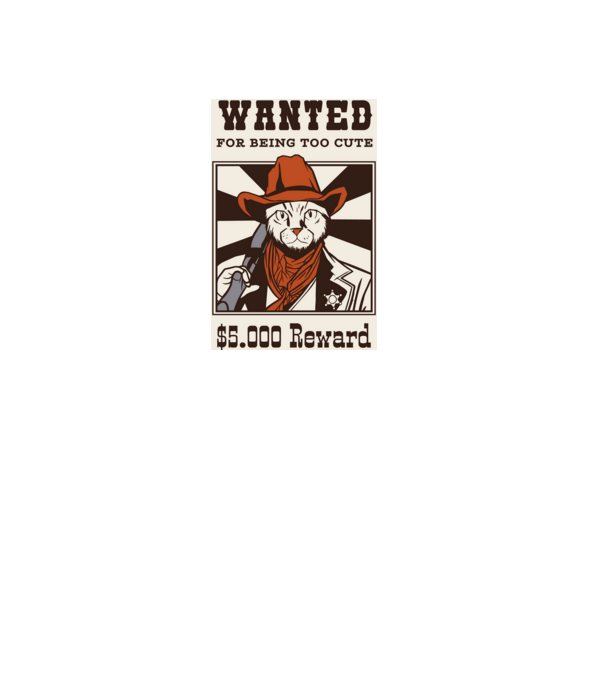 Wanted for being too cute Cowboy cu pisică model negru pe tricou
