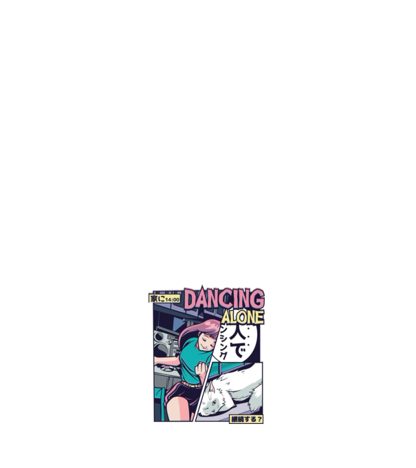 Anime Vaporwave Dancing Alone model negru pe tricou