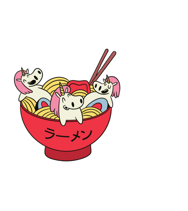 Unicorn Ramen model alb pe tricou