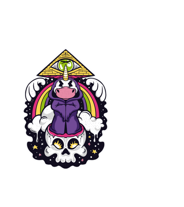 Unicorn Illuminati model alb pe tricou
