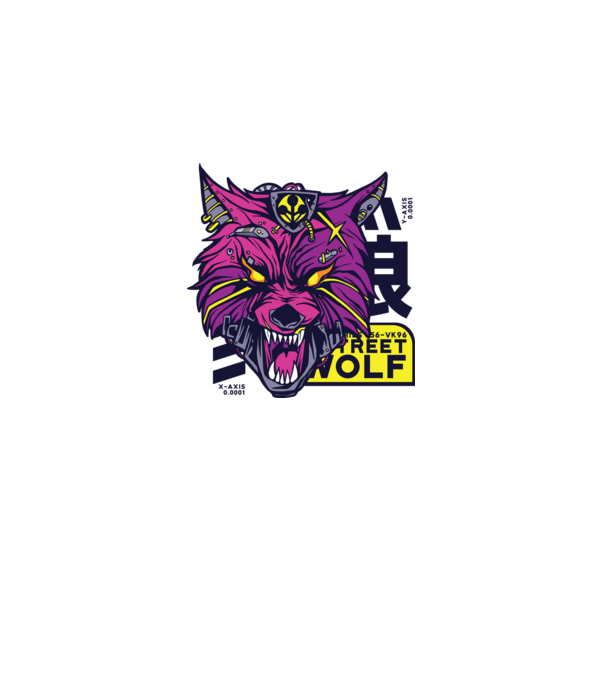 Cap de lup Cyberpunk model alb pe tricou