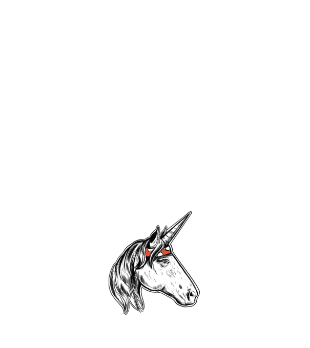 Cal Unicorn model alb pe tricou