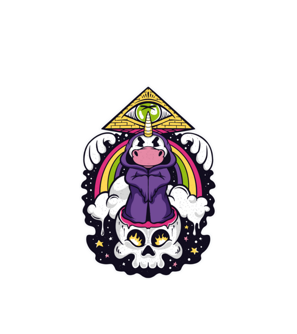 Unicorn Illuminati model alb pe tricou