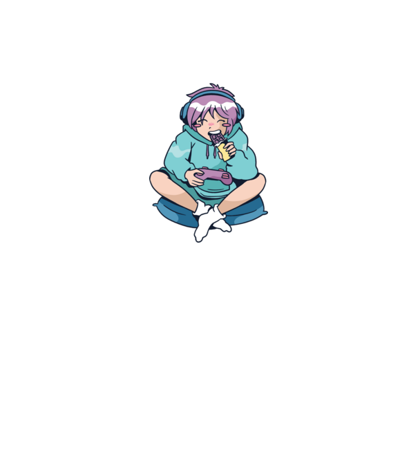 Anime Gamer Fată cu ciocolată model albastru închis pe tricou