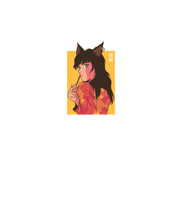 Pisică Fată Anime model gri pe tricou