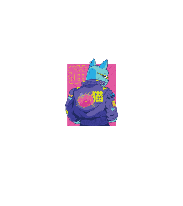 Pisică Cyberpunk model negru pe tricou