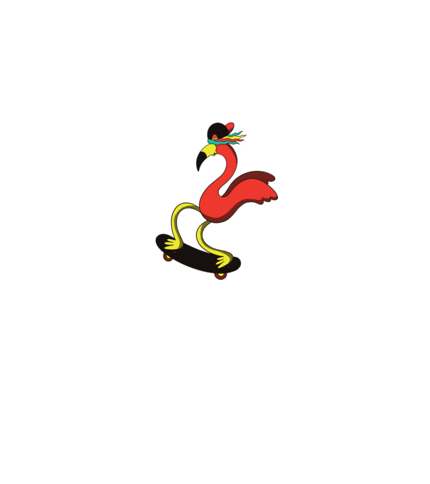 Flamingo Skateboarder model gri pe tricou