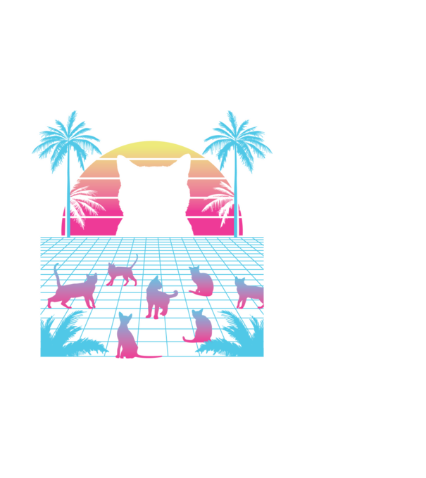 Pisică Vaporwave neon model alb pe tricou