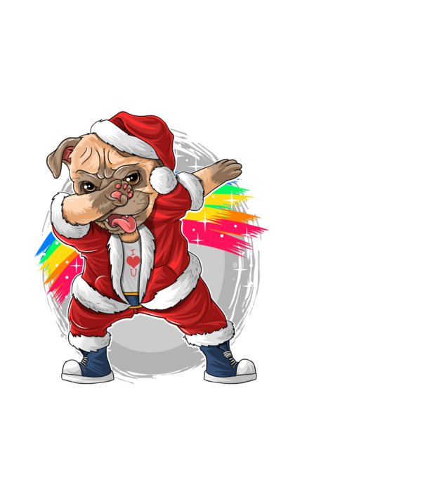 Santa Mops Moș Crăciun model alb pe tricou