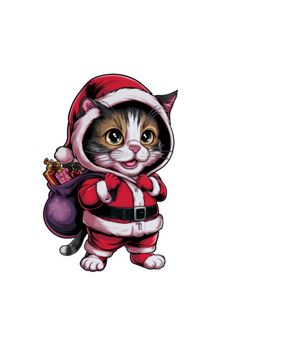 Santa Cat model alb pe tricou