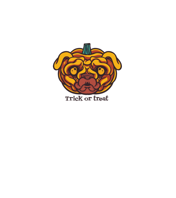 Mops cap de dovleac Halloween model alb pe tricou
