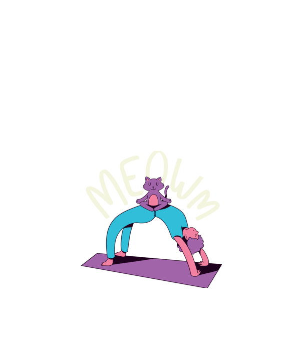 Meowm - Pisică Yoga model albastru închis pe tricou