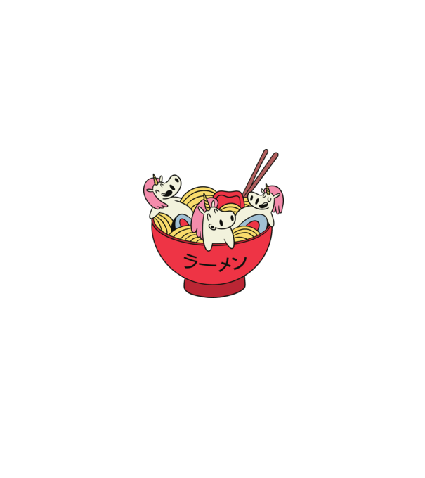Unicorn Ramen model alb/roșu pe tricou