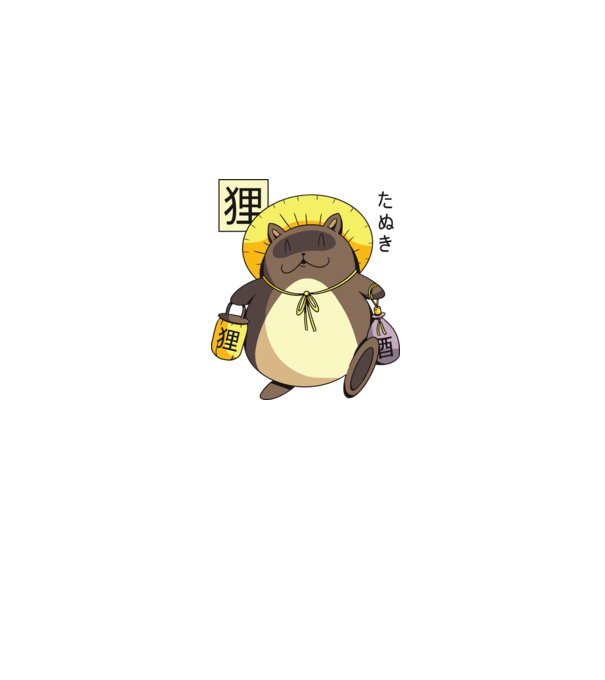 Tanuki Yokai model albastru jeanși pe tricou
