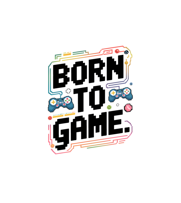 Born to Game Pixel Alb model alb pe tricou