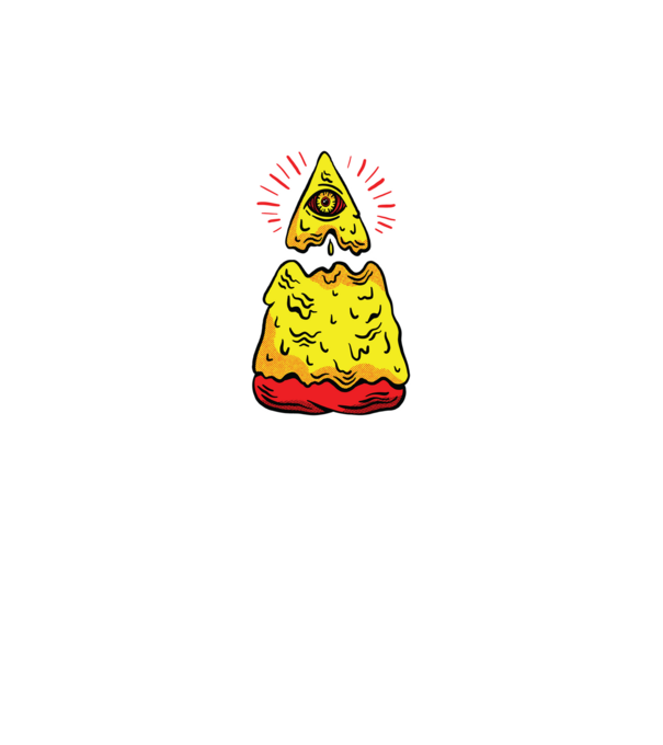 Illuminati Pizza model negru pe tricou