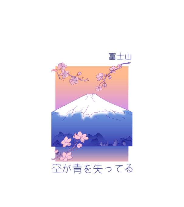 Anime Vaporwave munte model alb pe tricou