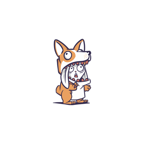 Iepuraș drăguț în costum Corgi model alb pe tricou