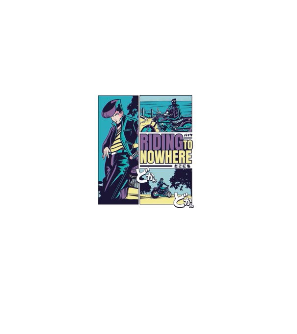 Anime Vaporwave Riding Nowhere model albastru deschis pe tricou