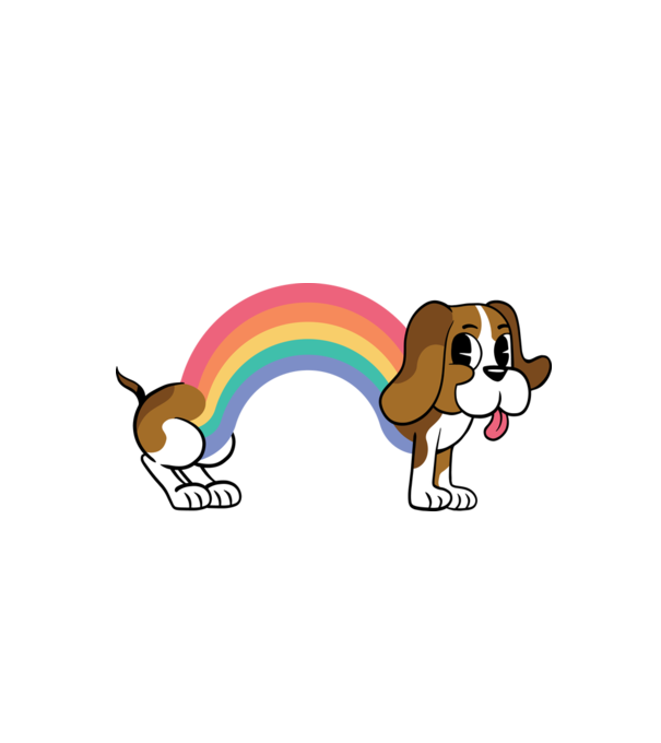 Beagle curcubeu model alb pe tricou