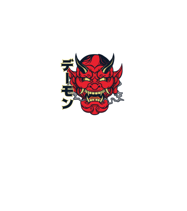 Mască demon chinez model alb pe tricou