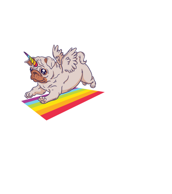 Pugicorn - mops unicorn model alb pe tricou