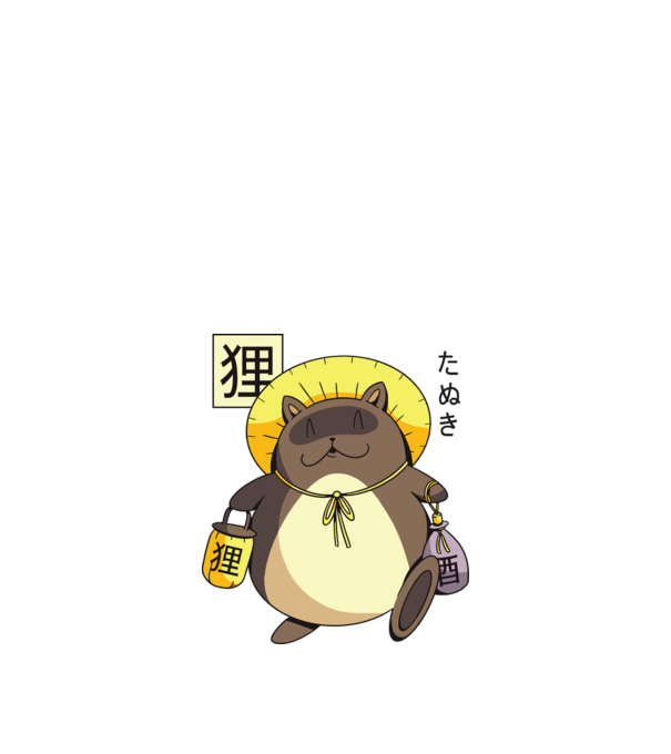 Tanuki Yokai model roșu pe tricou