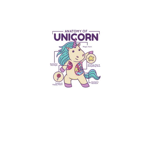 Unicorn Anatomie model alb pe tricou