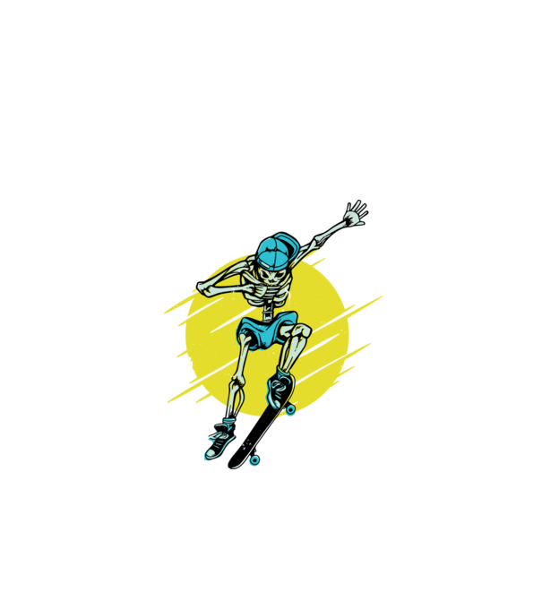 Schelet Skateboarder model alb pe tricou