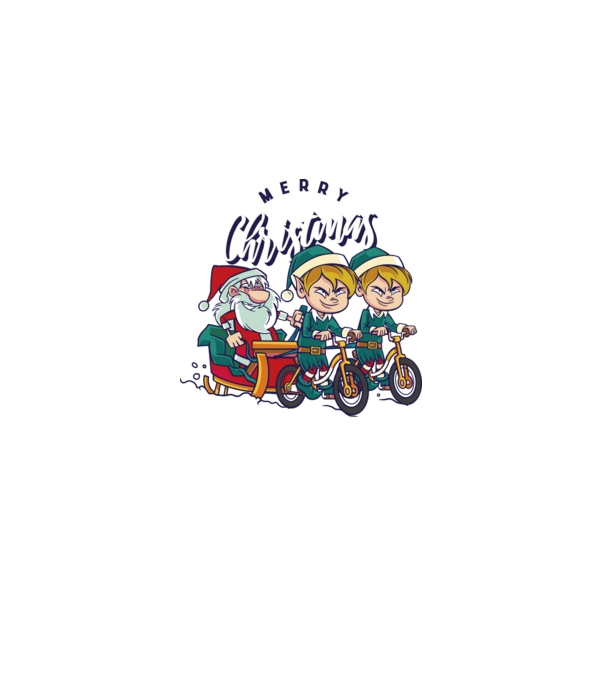Merry Christmas Moș Crăciun cu sanie cu bicicletă model albastru deschis pe tricou