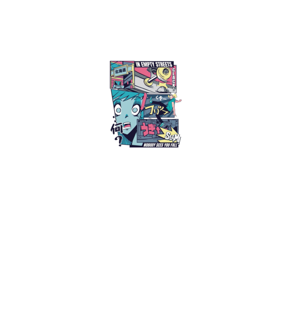 Anime Vaporwave Benzi desenate Skateboard model negru pe tricou