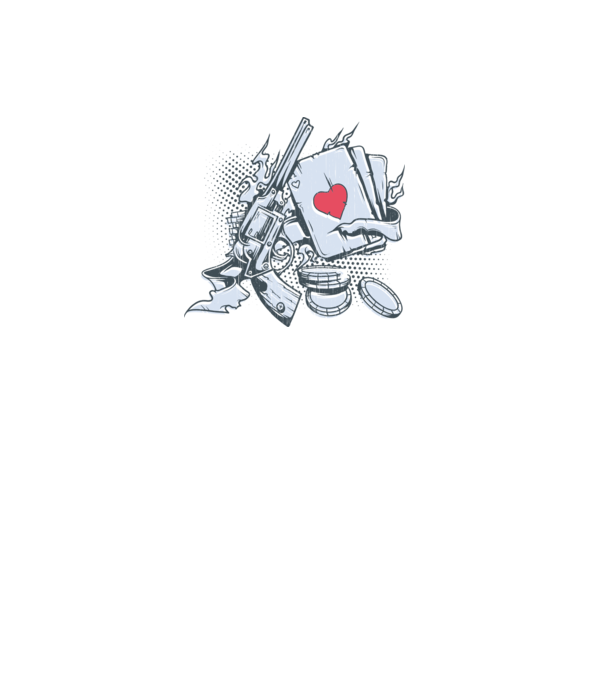 Gun with Cards model alb pe tricou