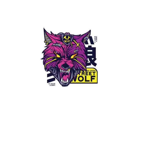 Cap de lup Cyberpunk model gri pe tricou