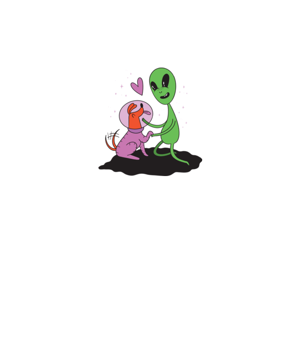 Alien cu câine model alb pe tricou