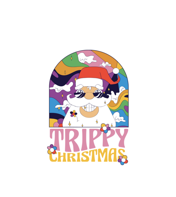 Trippy Christmas model alb pe tricou