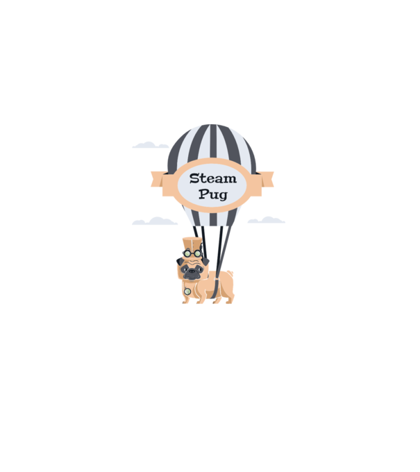 Steampug - mops model albastru deschis pe tricou