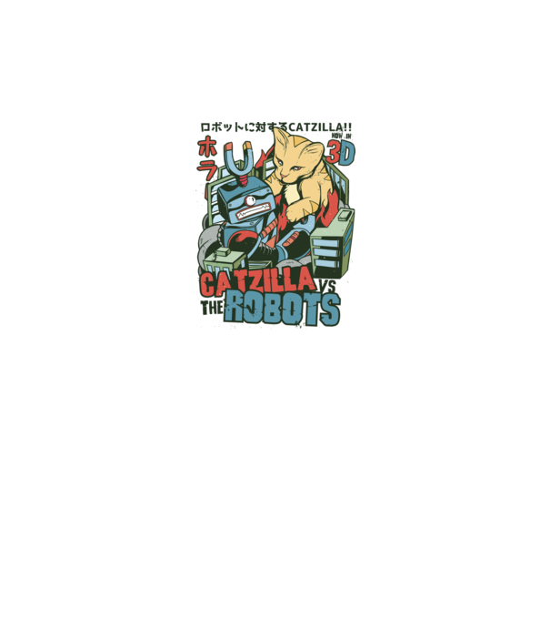 Catzilla Vs Robots model gri pe tricou