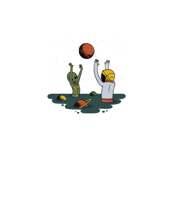 Alien și astronaut joc model turcoaz pe tricou