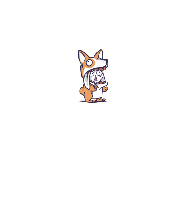 Iepuraș drăguț în costum Corgi model gri pe tricou