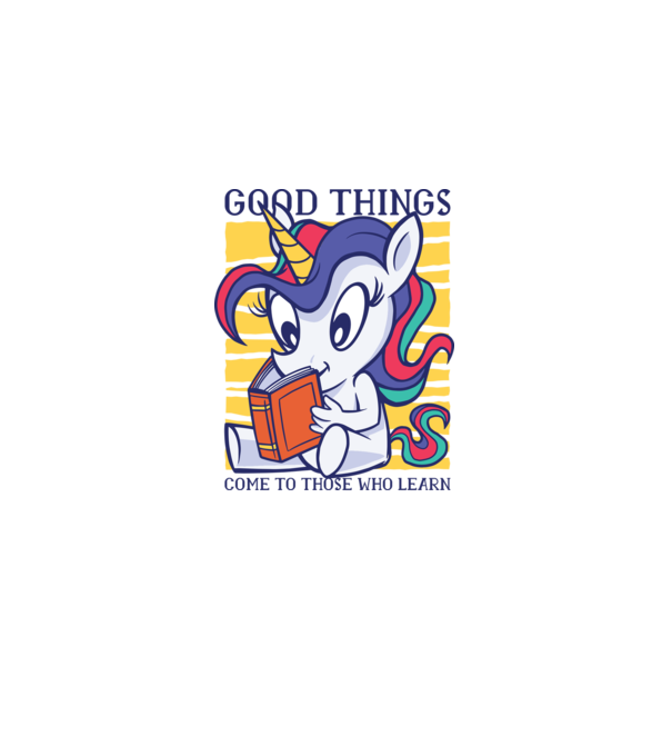 Student unicorn model alb pe tricou