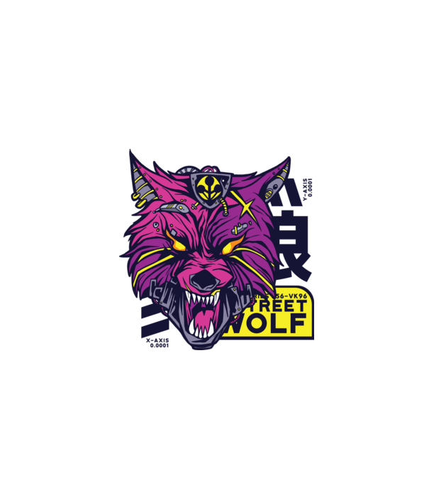 Cap de lup Cyberpunk model gri pe tricou