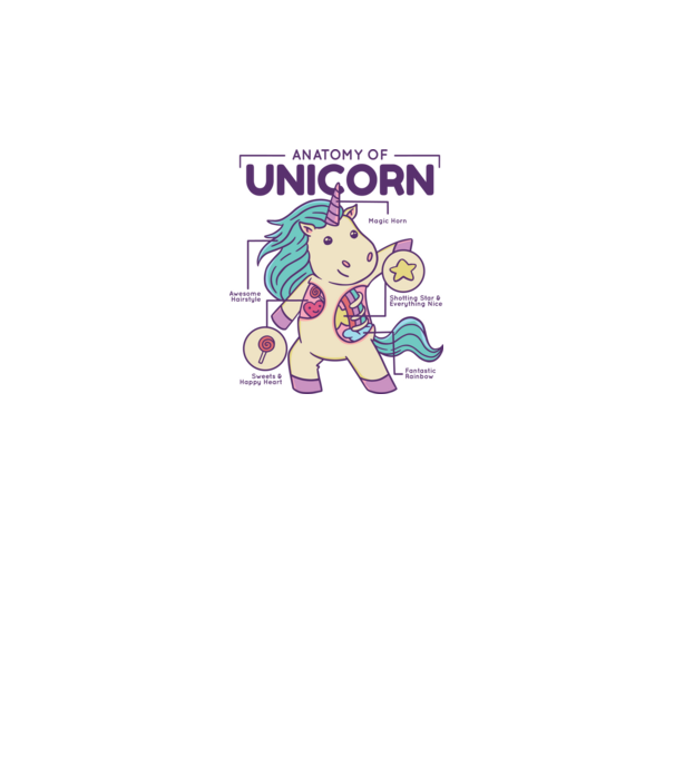 Unicorn Anatomie model alb pe tricou