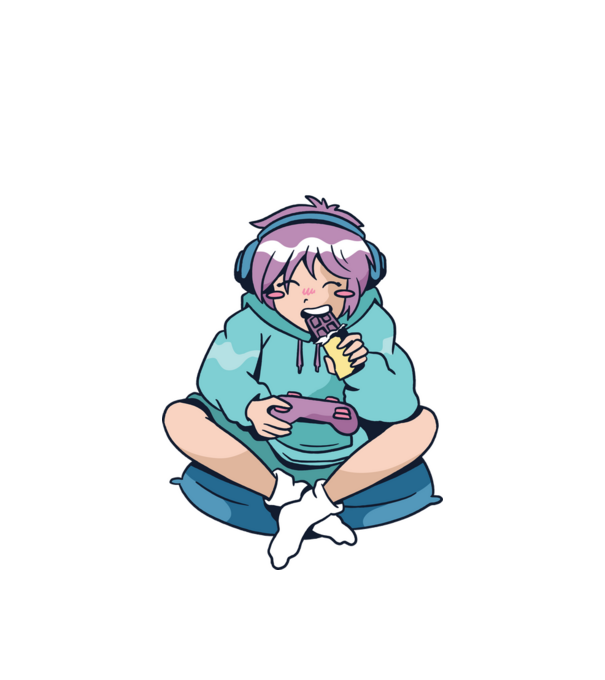 Anime Gamer Fată cu ciocolată model alb pe tricou