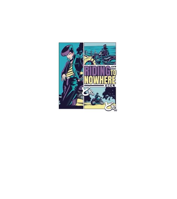 Anime Vaporwave Riding Nowhere model albastru regal pe tricou