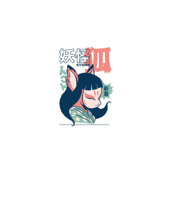 Kitsune Yokai Anime model alb pe tricou